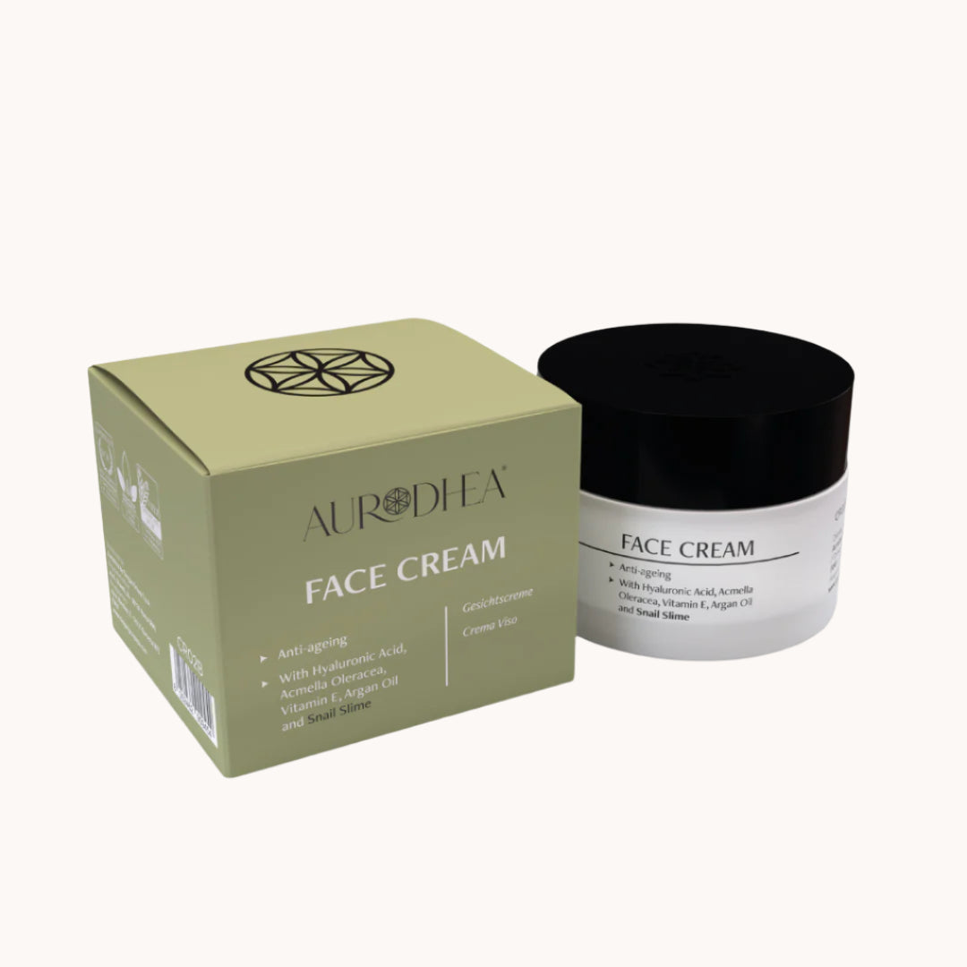 Aurodhea Gesichtscreme mit Schneckenschleim, Süßmandelöl und Hyaluronsäure in Tiegel, Anti-Aging-Pflege mit Lifting-Effekt zur Regeneration und Minderung von Falten und Hautunreinheiten