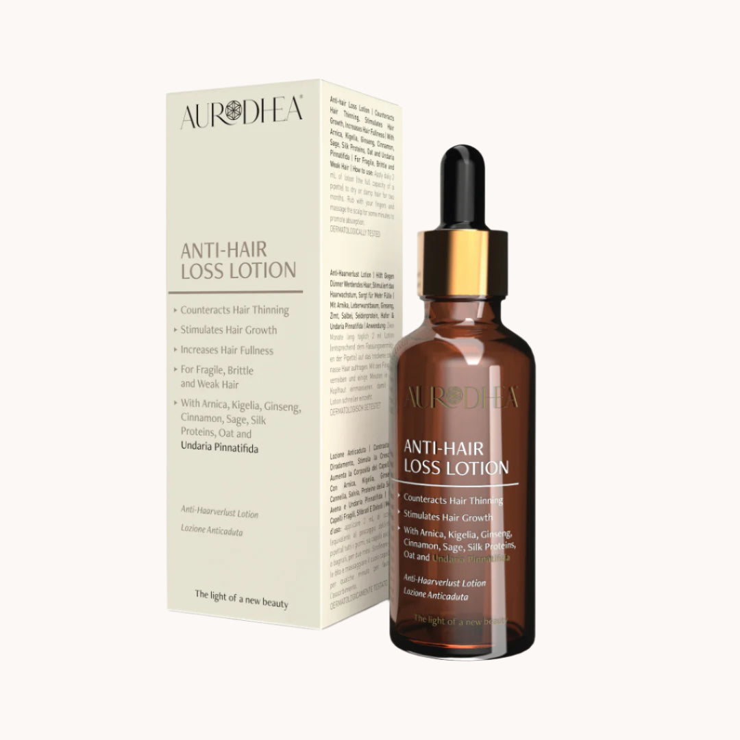 Aurodhea Anti-Haarverlust Lotion mit Undaria Pinnatifida, Arnika, Ginseng und Leberwurstbaum – stärkt und repariert geschädigtes, dünnes Haar, fördert Haarwachstum und sorgt für mehr Fülle. Dermatologisch getestet.




